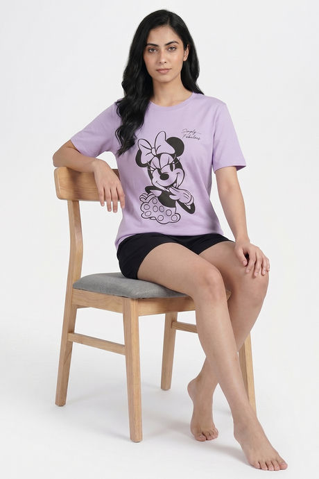 Zivame Minnie Mouse Knit Cotton Loungewear Top - Pastel Lilac — image 5